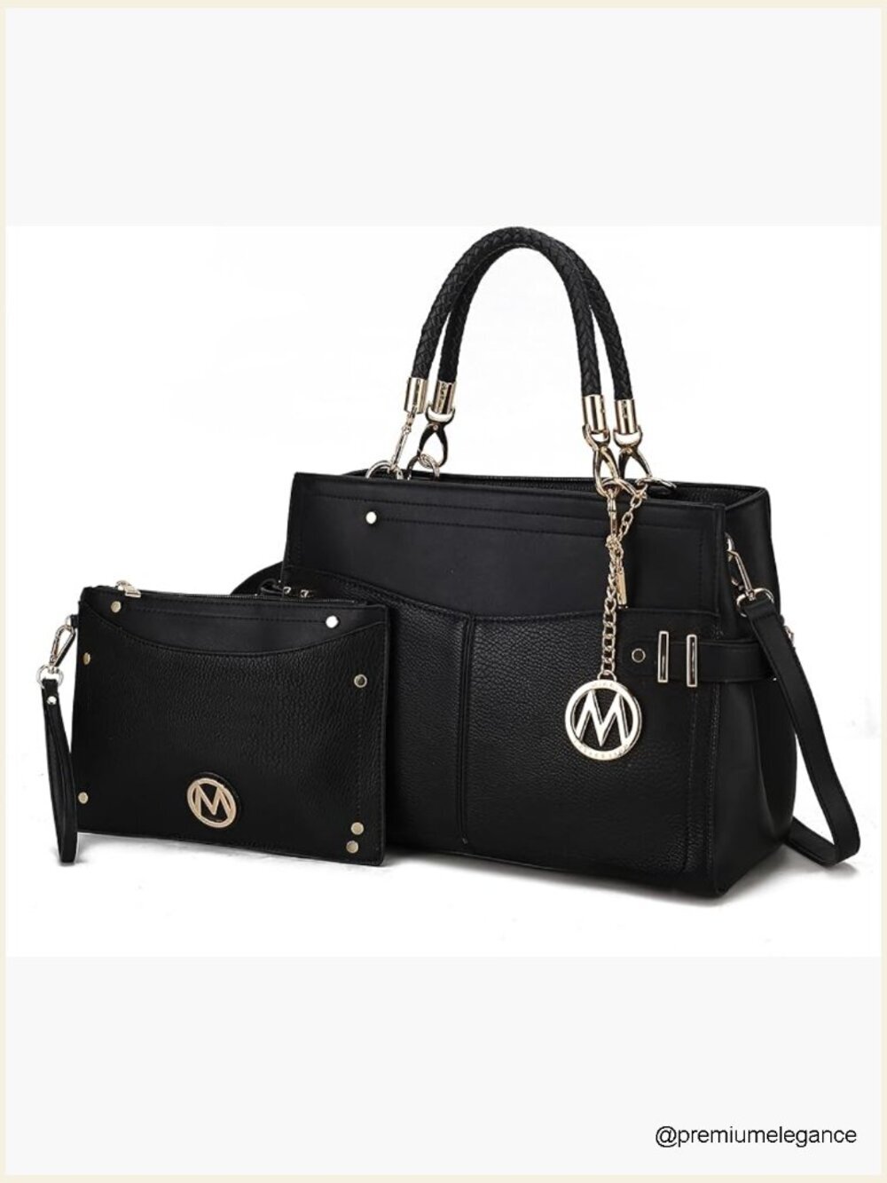 2pc Vegan Leather Satchel Crossbody and Wristlet Bag Set